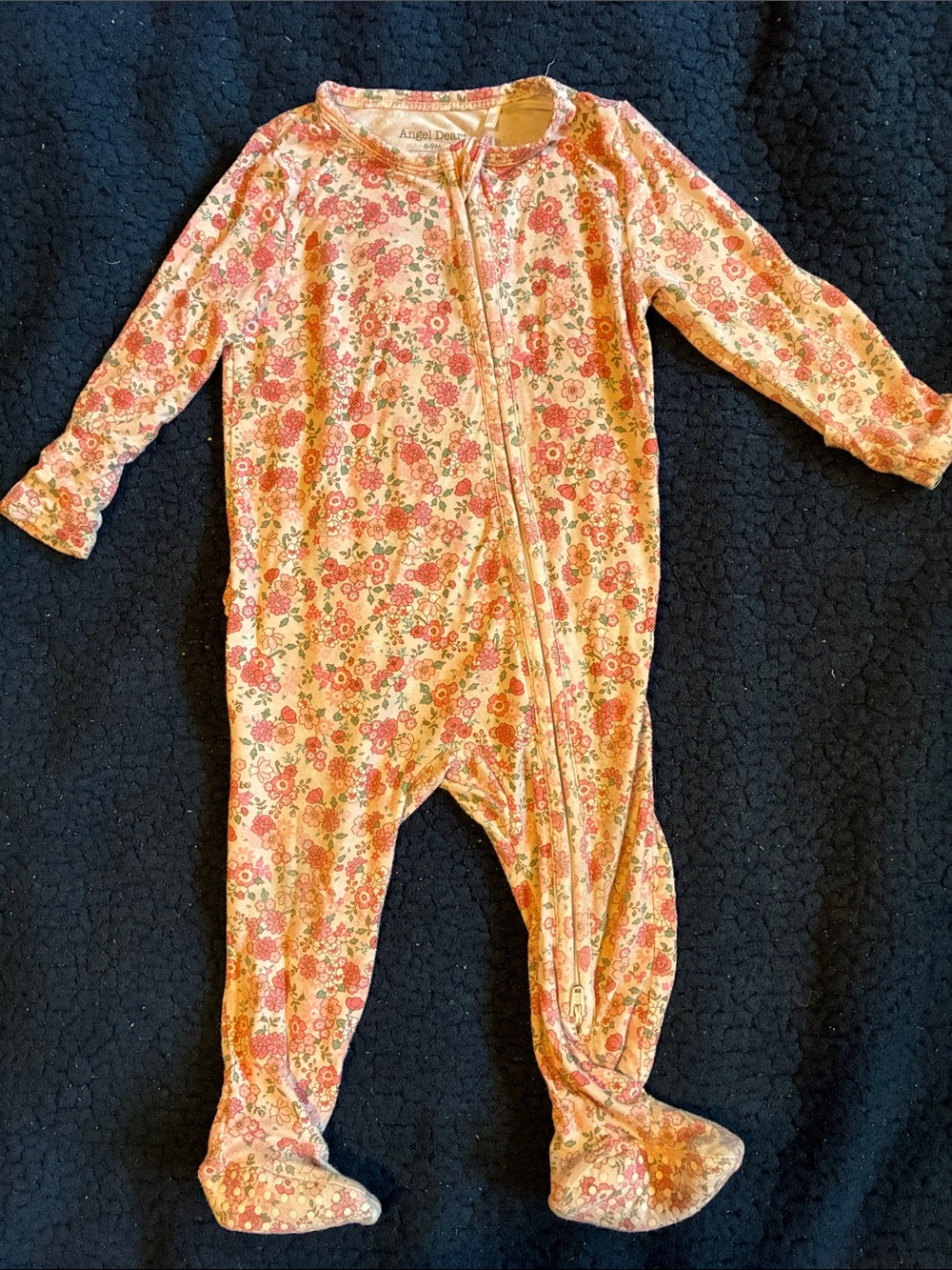 Angel Dear Coral Pink Floral Footed One-Piece
